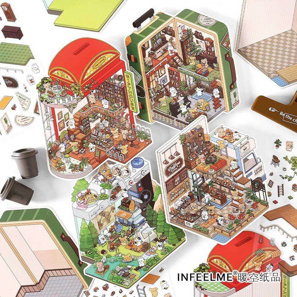 Fantasy Gift Shop DIY 3D Scene Stickers 4 Cute Miniature Scenes