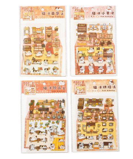 Enchanted Cat Bakery 3D Sticker Scene: Bread Houses & Dessert Book Cafes