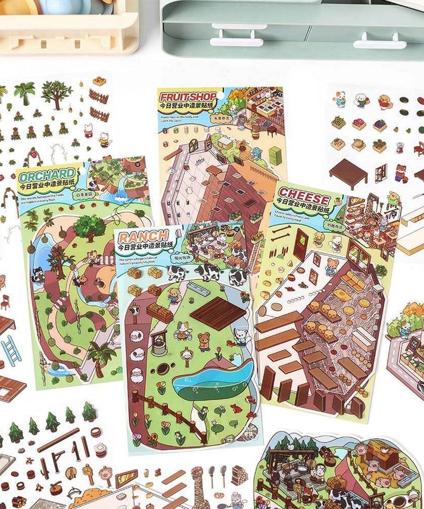 Farm Orchard DIY 3D Scene Stickers - 4 Cute Miniature Scenes