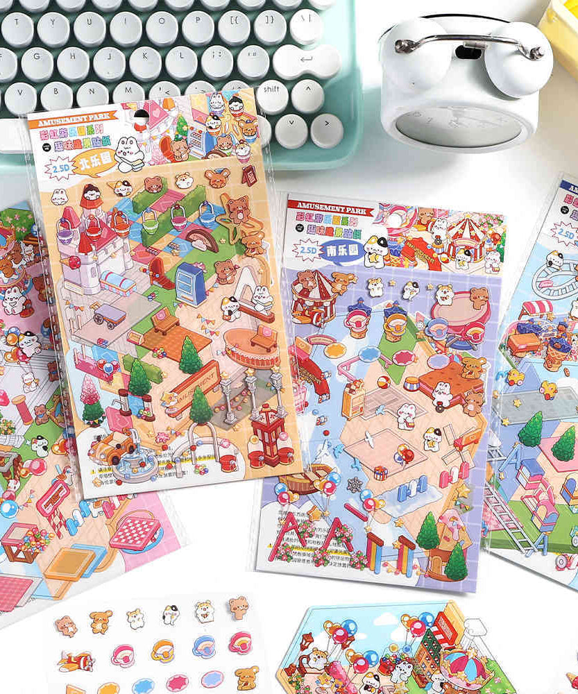 Happy Park DIY 3D Scene Stickers - 4 Cute Miniature Scenes