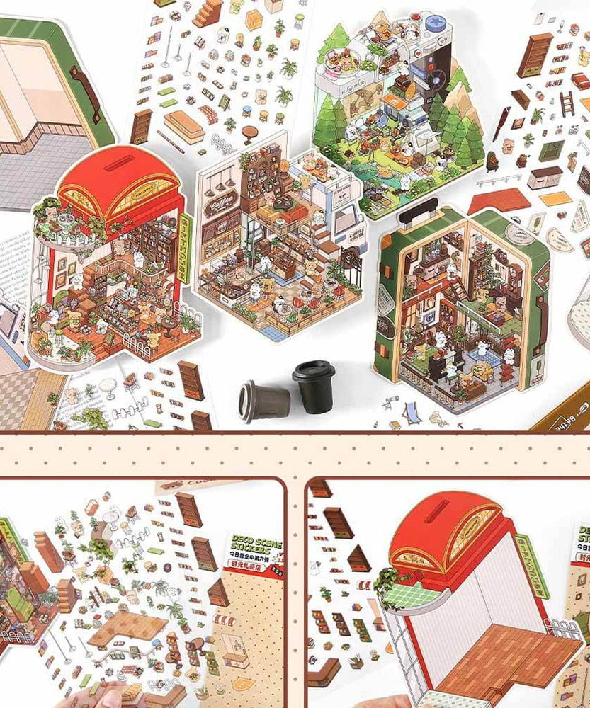 Fantasy Gift Shop DIY 3D Scene Stickers 4 Cute Miniature Scenes