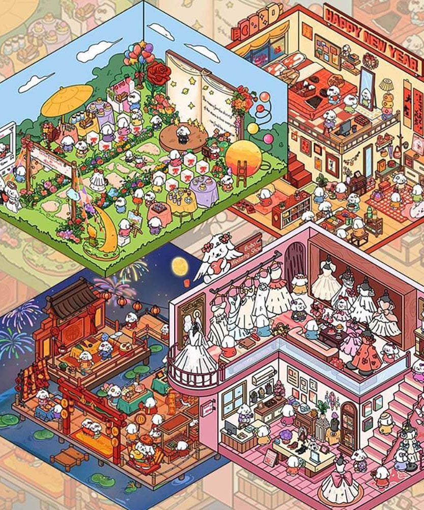 Lawn Wedding DIY 3D Scene Stickers - 4 Lovely Miniature Scenes