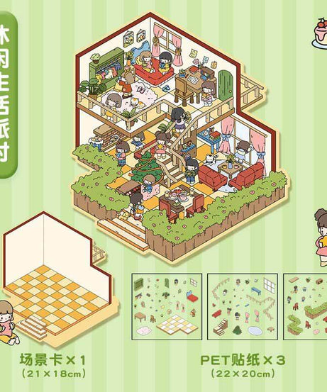 House Party DIY 3D Scene Stickers 4 Cute Miniature Scenes