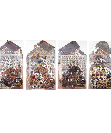 Panda Village 3D Sticker Scene: Night Markets & Hot Spring Inns