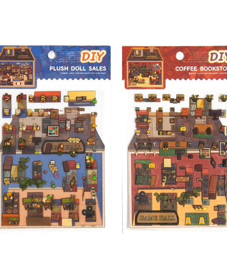 Micro-Diorama Collector's Pack DIY 3D Scene Stickers Miniature Bookshelf & Stuffed Friends
