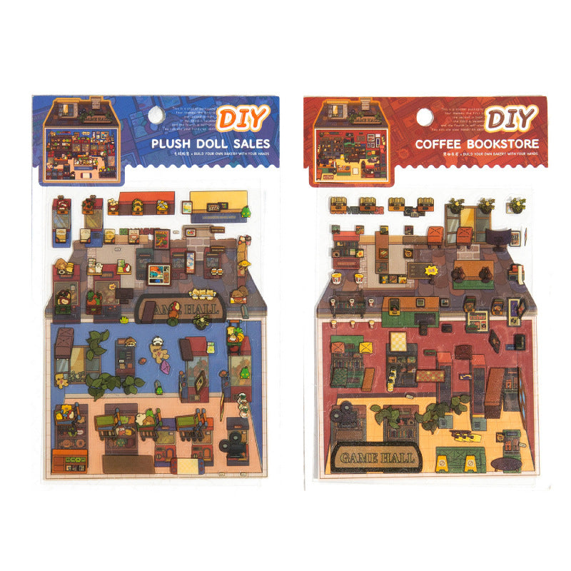 Micro-Diorama Collector's Pack DIY 3D Scene Stickers Miniature Bookshelf & Stuffed Friends