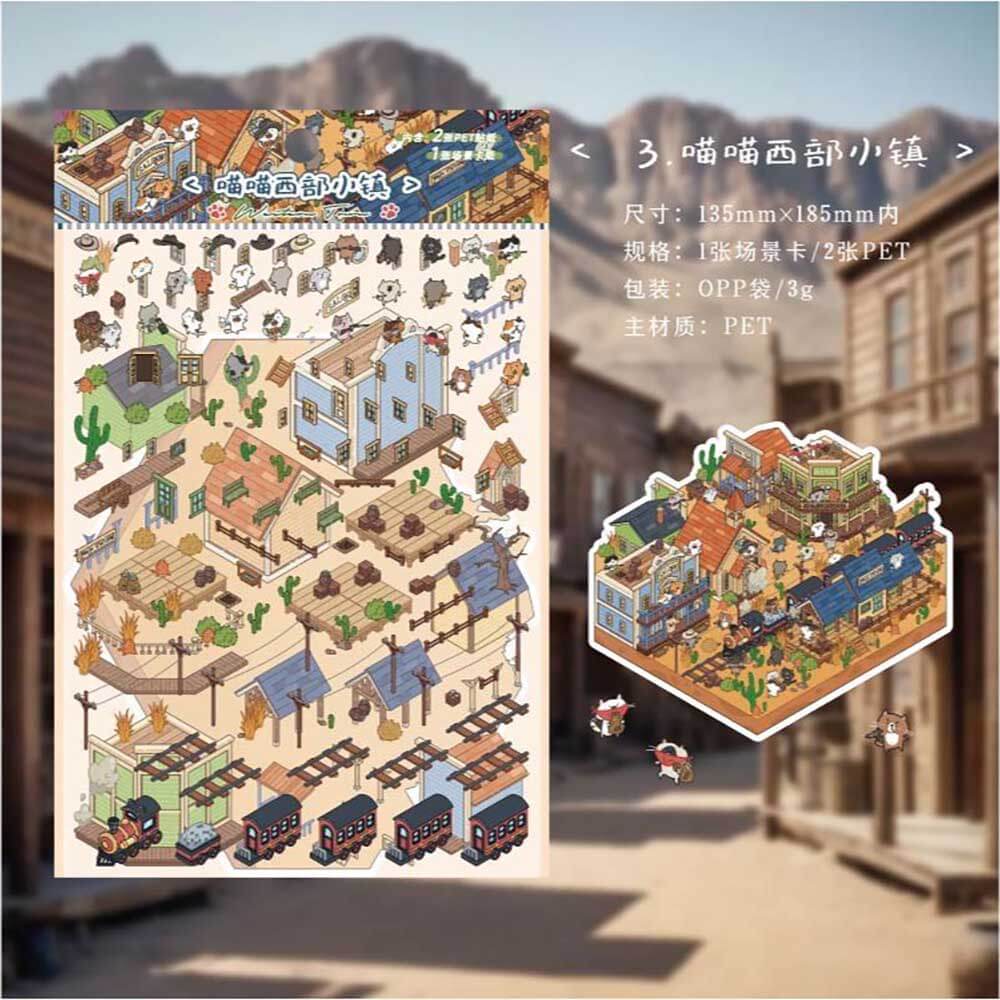 Cat City DIY 3D Scene Stickers - 4 Cute Miniature Scenes
