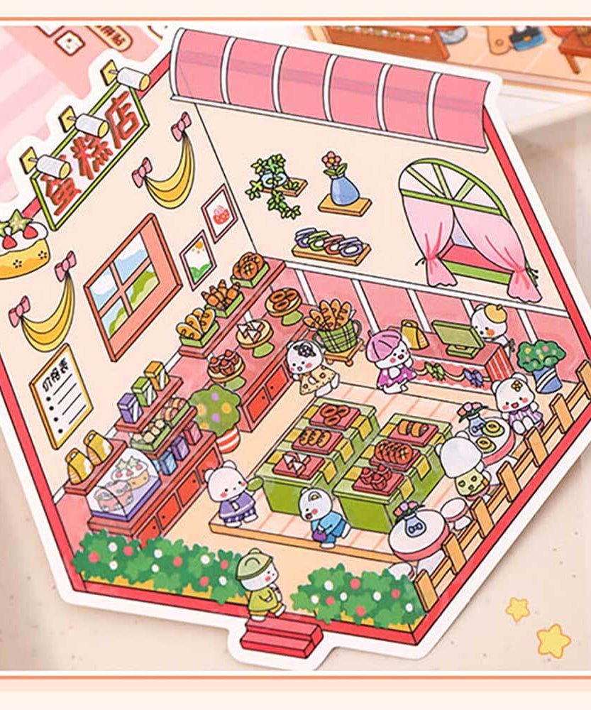 Critter Shop DIY 3D Scene Stickers 4 Cute Miniature Scenes
