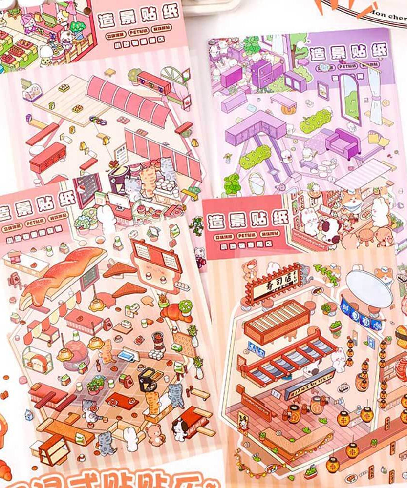Critter Shop DIY 3D Scene Stickers 4 Cute Miniature Scenes
