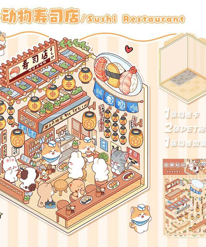 Critter Shop DIY 3D Scene Stickers 4 Cute Miniature Scenes