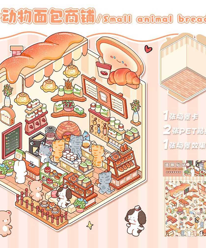 Critter Shop DIY 3D Scene Stickers 4 Cute Miniature Scenes