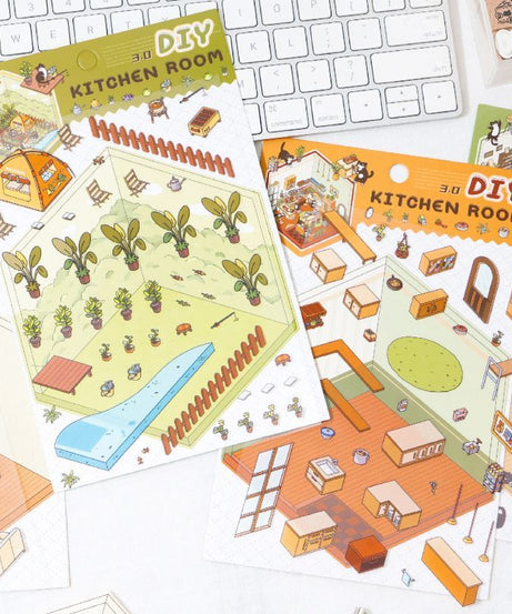 Soft and Warm Breezes DIY 3D Scene Stickers 4 Cute Miniature Scenes