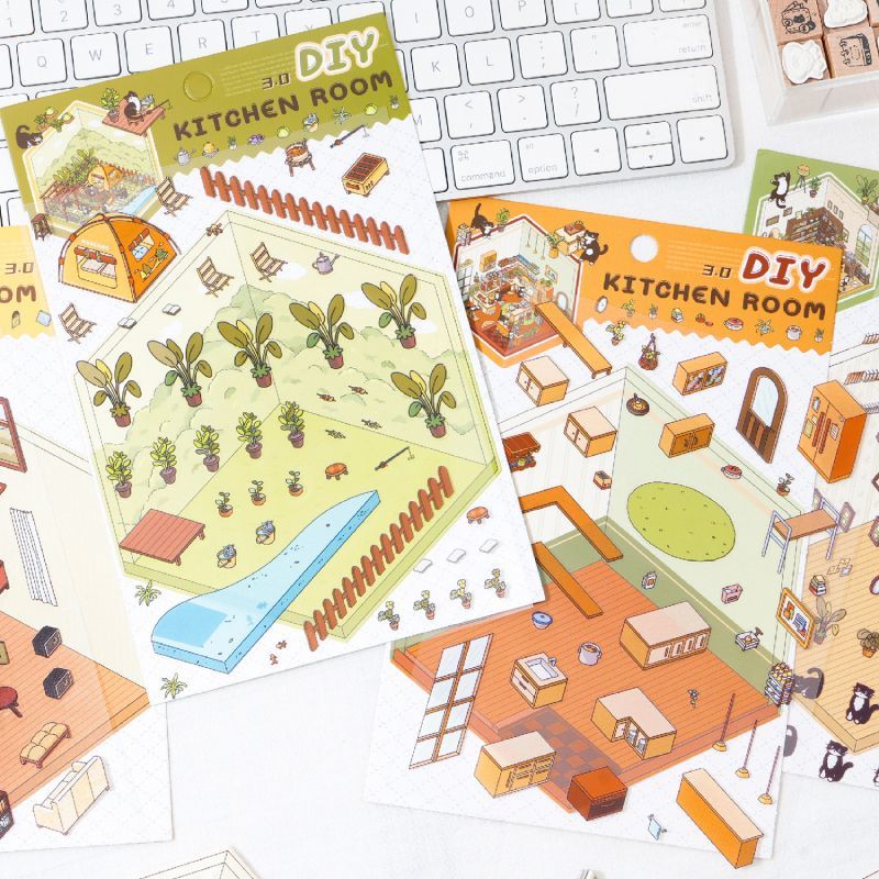 Soft and Warm Breezes DIY 3D Scene Stickers 4 Cute Miniature Scenes