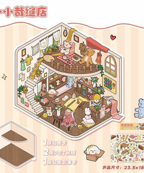 Cozy Lifestyle 3D Scene Stickers 4 Cute Miniature Scenes