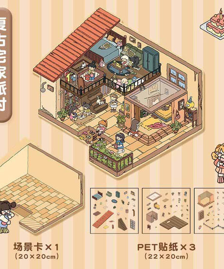 House Party DIY 3D Scene Stickers 4 Cute Miniature Scenes