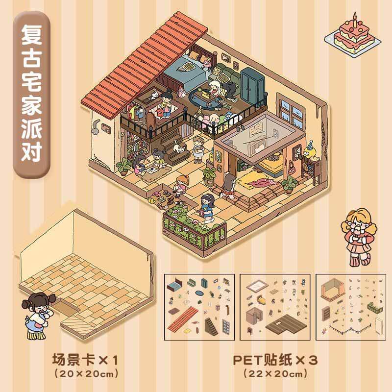 House Party DIY 3D Scene Stickers 4 Cute Miniature Scenes