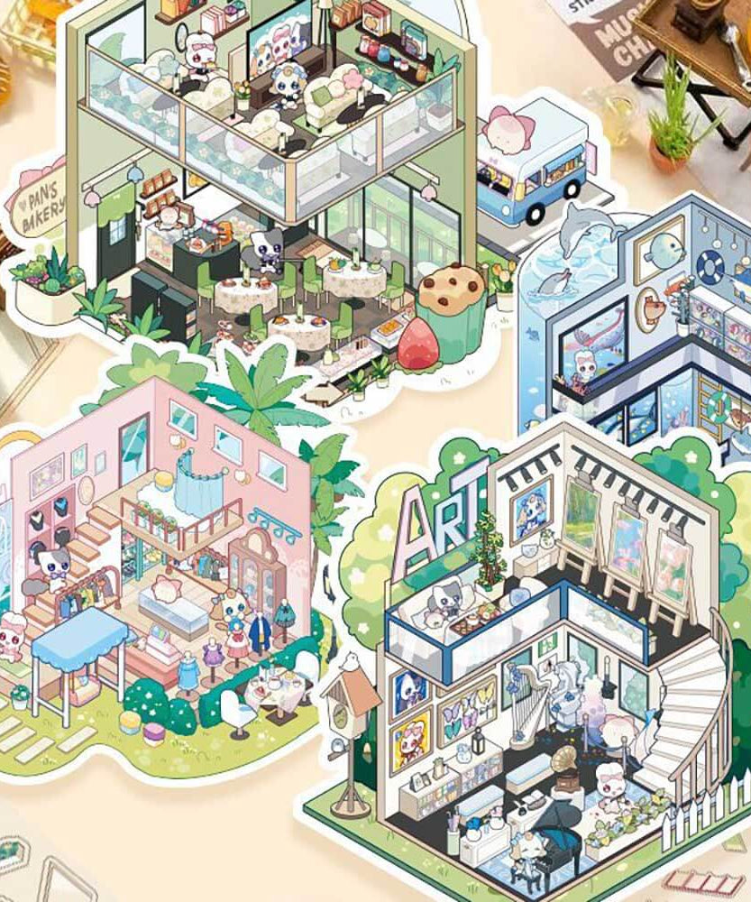Knock & Create Tales DIY 3D Scene Stickers 4 Cute Miniature Scenes