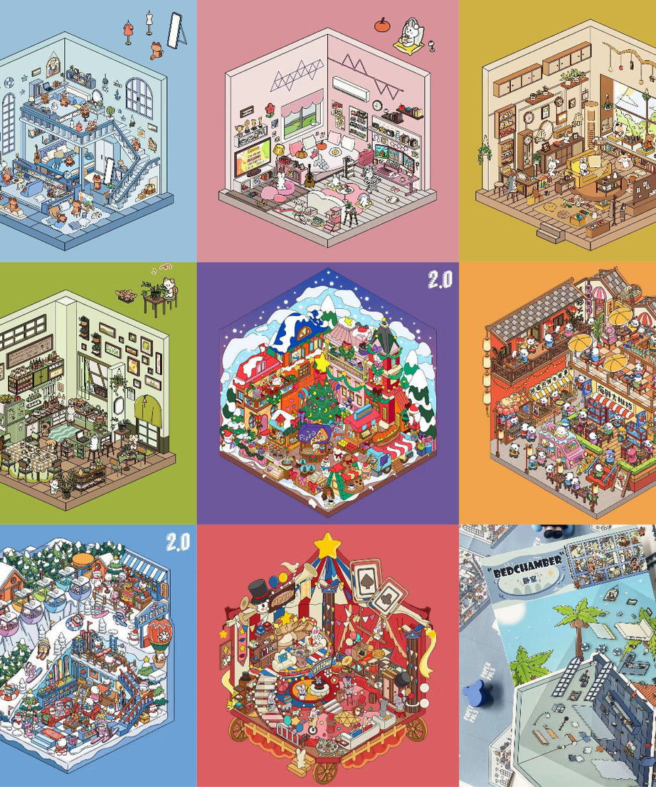 DIY 3D Sticker Scene: Bedroom|Living Room|Ski Resort|Kitchen|Christmas Market