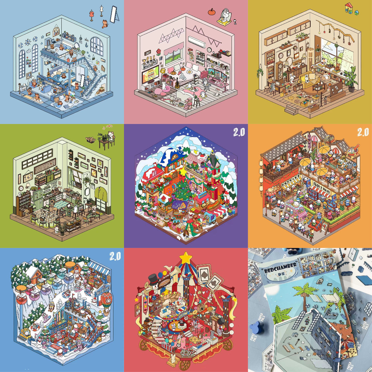 DIY 3D Sticker Scene: Bedroom|Living Room|Ski Resort|Kitchen|Christmas Market