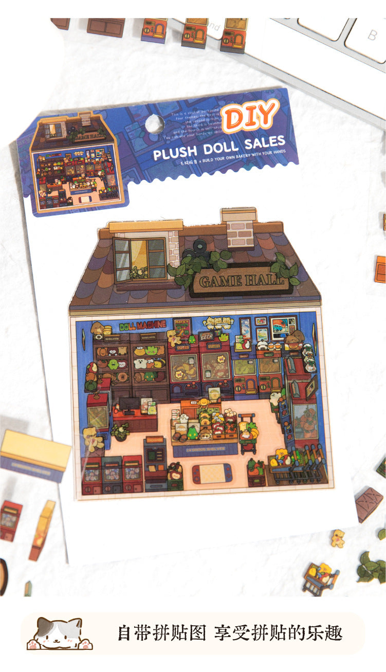 Micro-Diorama Collector's Pack DIY 3D Scene Stickers Miniature Bookshelf & Stuffed Friends
