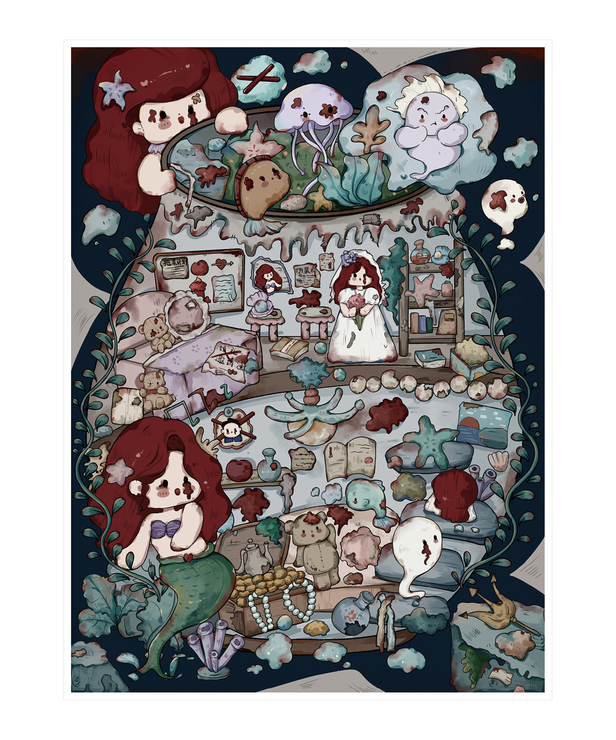 Ocean Reverie 3D Sticker Scene: Mermaid Cove Bioluminescent Deep Sea