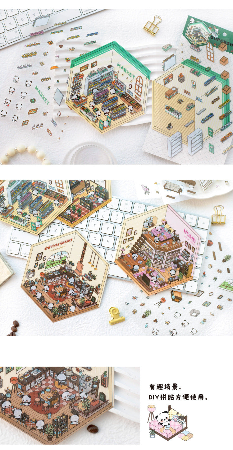 Panda Home Collection  DIY 3D Scene Stickers 4 Cute Miniature Scenes