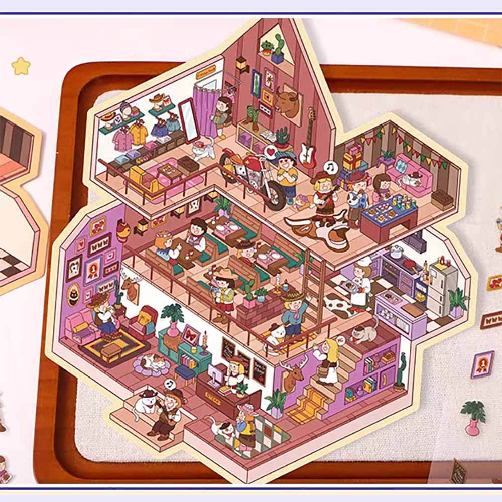 Multi-Story Villa DIY 3D Scene Stickers 2 Cute Miniature Scenes
