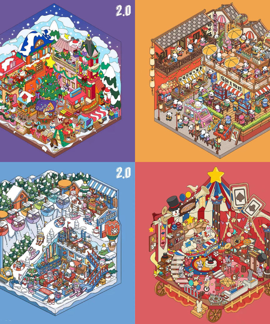 DIY 3D Sticker Scene: Bedroom|Living Room|Ski Resort|Kitchen|Christmas Market