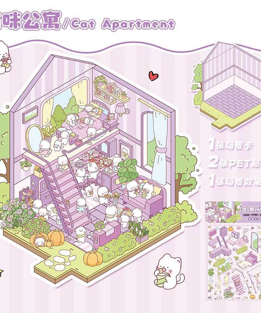Critter Shop DIY 3D Scene Stickers 4 Cute Miniature Scenes