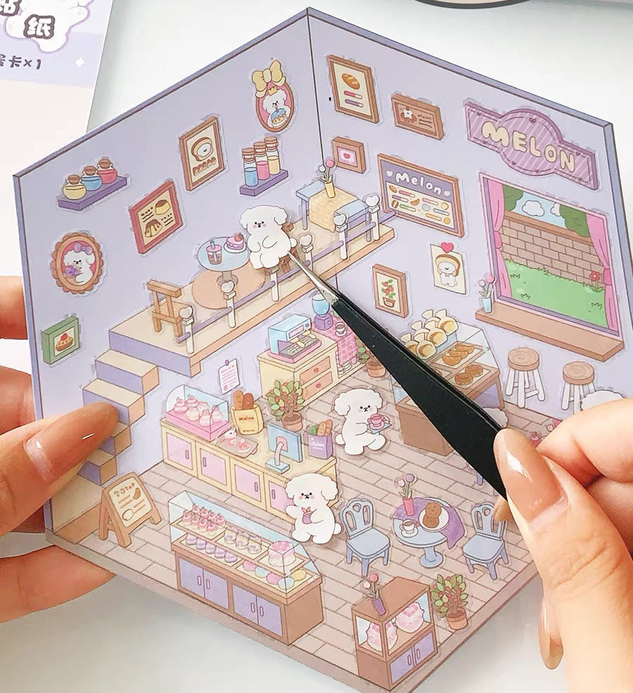 Create Adorable Sticker Scenes with Dog-Themed Bakery Shop | Market