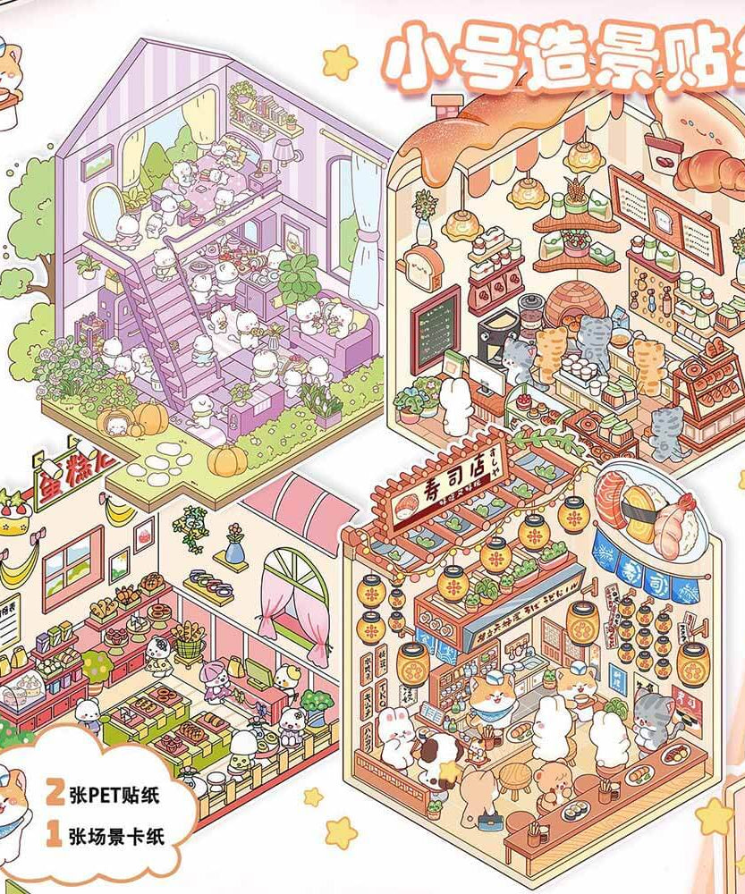 Critter Shop DIY 3D Scene Stickers 4 Cute Miniature Scenes