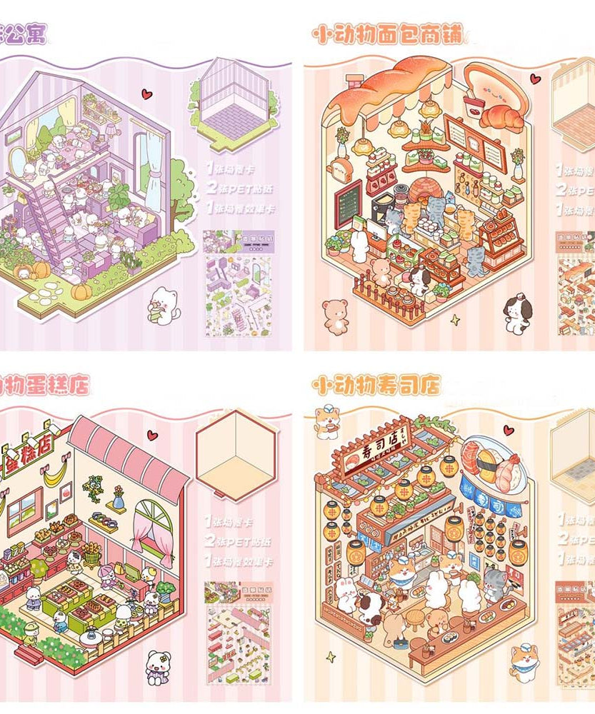 Critter Shop DIY 3D Scene Stickers 4 Cute Miniature Scenes
