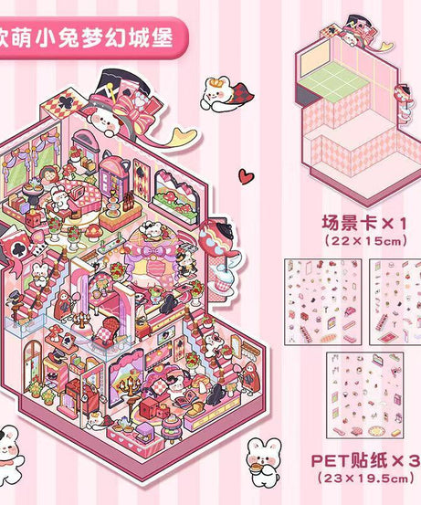 Playing Game DIY 3D Scene Stickers - 4 Cute Miniature Scenes