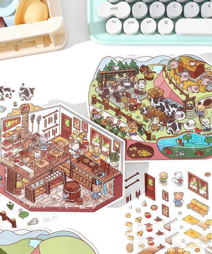 Farm Orchard DIY 3D Scene Stickers - 4 Cute Miniature Scenes