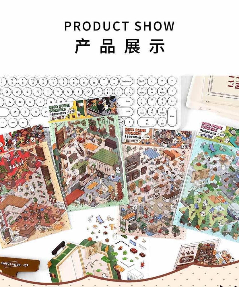 Fantasy Gift Shop DIY 3D Scene Stickers 4 Cute Miniature Scenes
