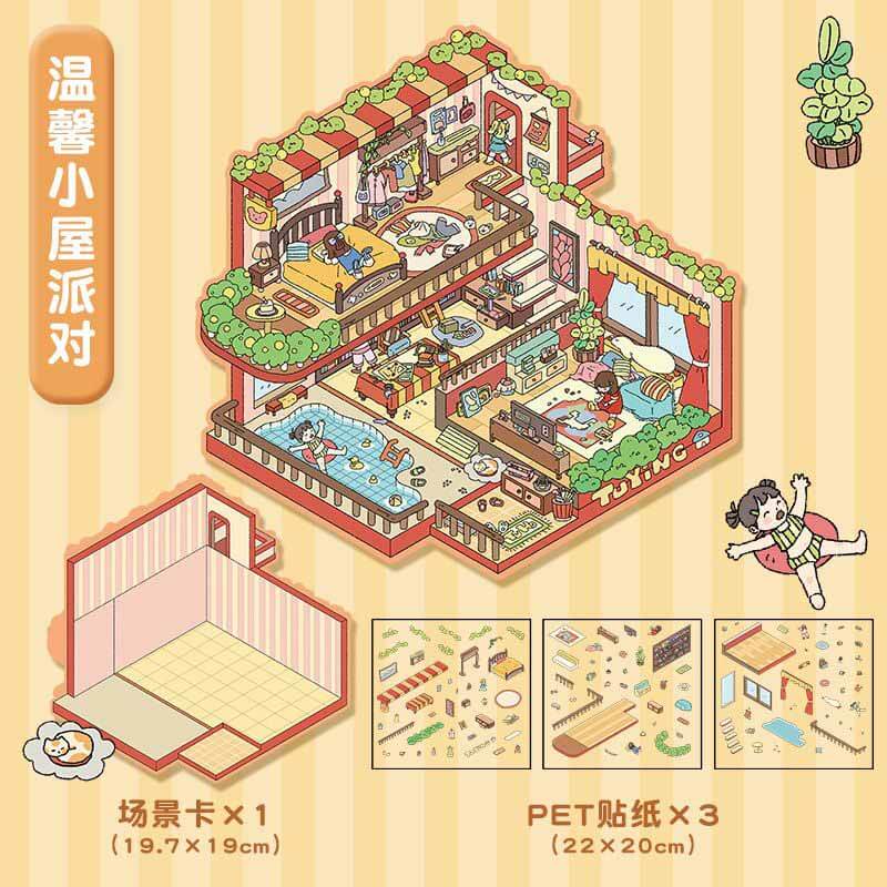 House Party DIY 3D Scene Stickers 4 Cute Miniature Scenes
