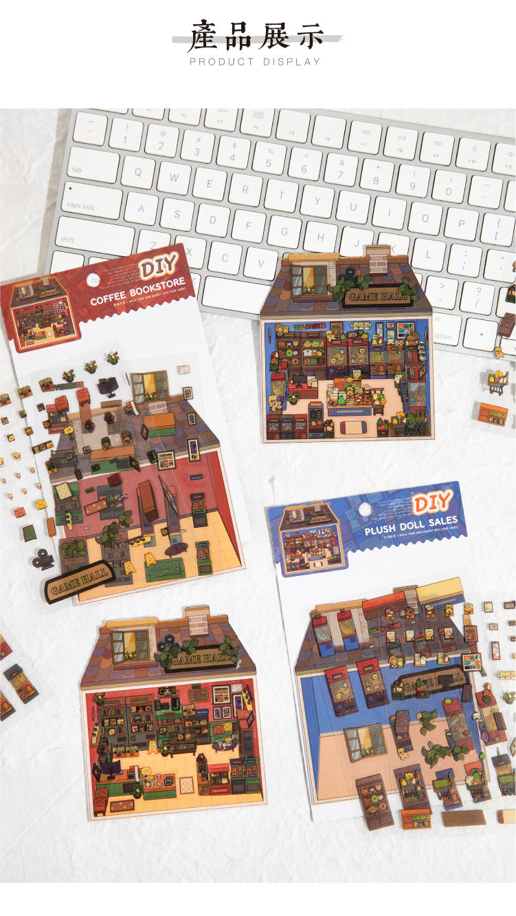 Micro-Diorama Collector's Pack DIY 3D Scene Stickers Miniature Bookshelf & Stuffed Friends