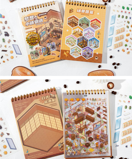 Dream town Story Whimsical Dream Town 3D Sticker Scene Set Panda Academies & Nostalgic Food Streets DIY Miniature Scenes
