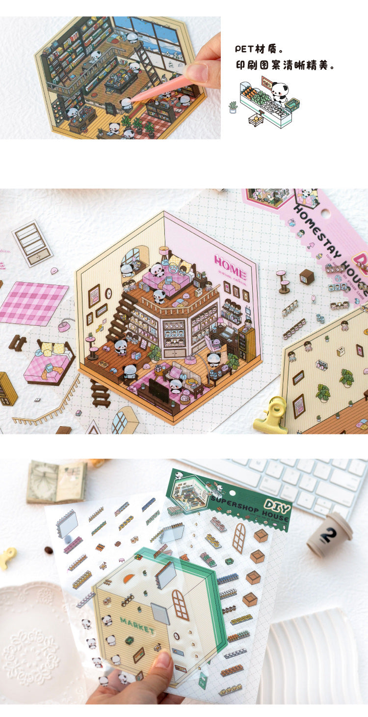 Panda Home Collection  DIY 3D Scene Stickers 4 Cute Miniature Scenes