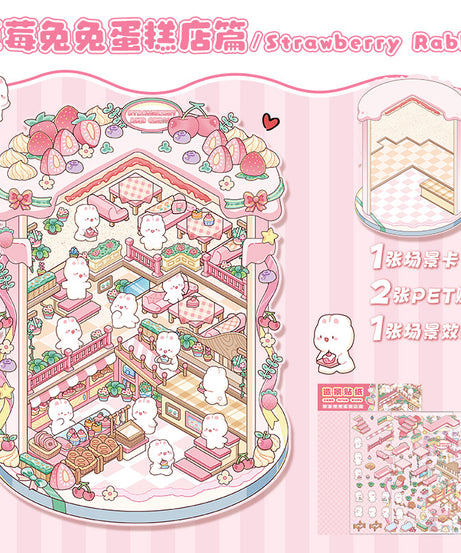 Bunny Land DIY 3D Scene Stickers 2 Cute Miniature Scenes