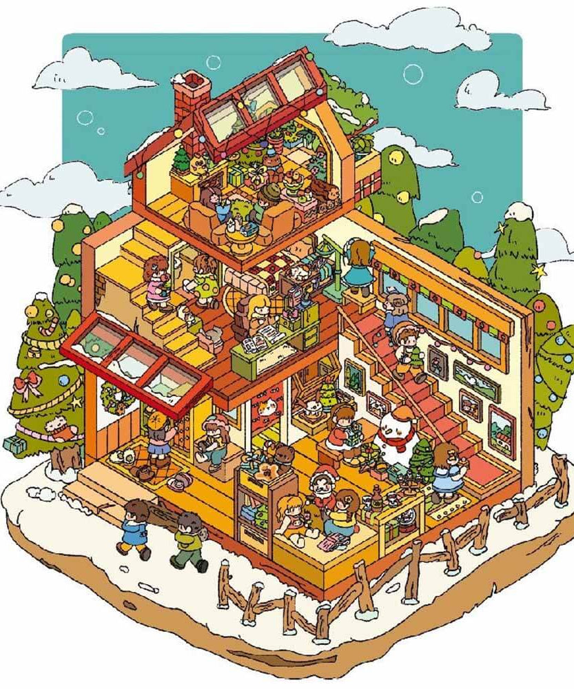 Grand Villa DIY 3D Scene Stickers - 4 Lovely Miniature Scenes