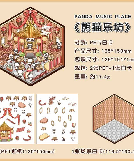 Panda House DIY 3D Scene Stickers - 4 Cute Miniature Scenes
