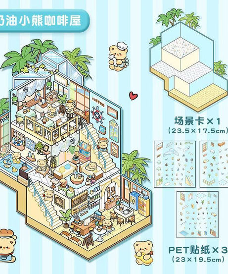 Playing Game DIY 3D Scene Stickers - 4 Cute Miniature Scenes