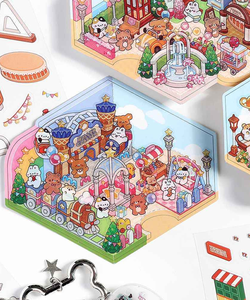 Happy Park DIY 3D Scene Stickers - 4 Cute Miniature Scenes