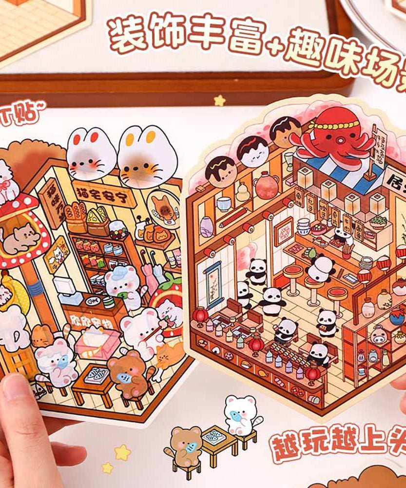 Furry Friends Tycoon DIY 3D Scene Stickers 4 Cute Miniature Scenes