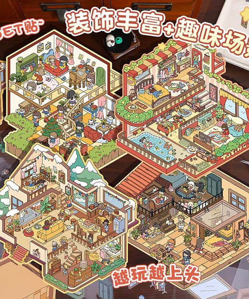 House Party DIY 3D Scene Stickers 4 Cute Miniature Scenes