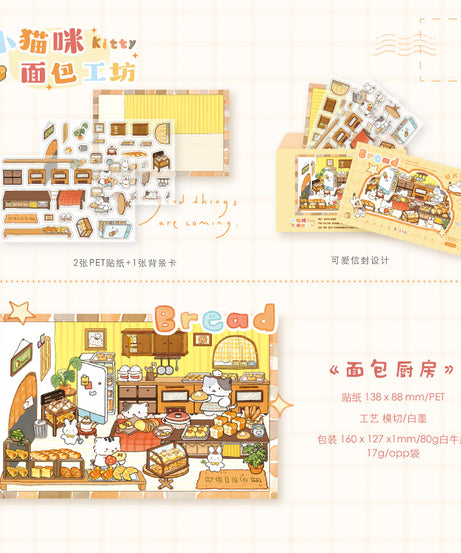 Peel & build a cozy kitty cottage! 3D Scene Stickers Miniature Scenes