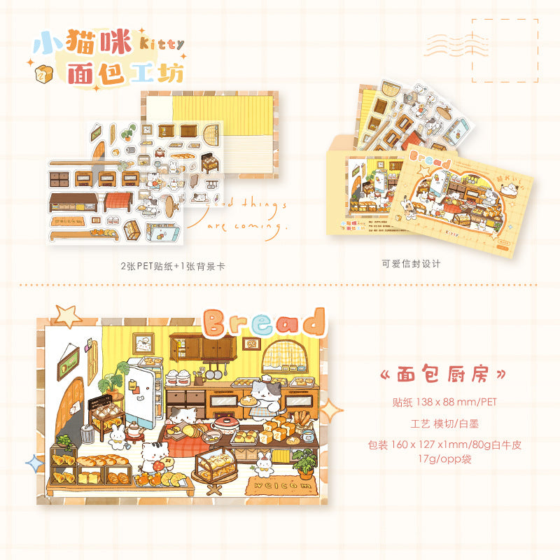 Peel & build a cozy kitty cottage! 3D Scene Stickers Miniature Scenes