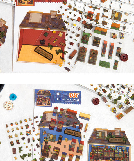 Micro-Diorama Collector's Pack DIY 3D Scene Stickers Miniature Bookshelf & Stuffed Friends