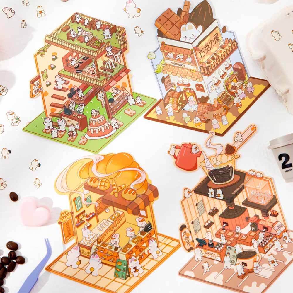 Bunny Beanie's Shop DIY 3D Scene Stickers - 4 Cute Miniature Scenes